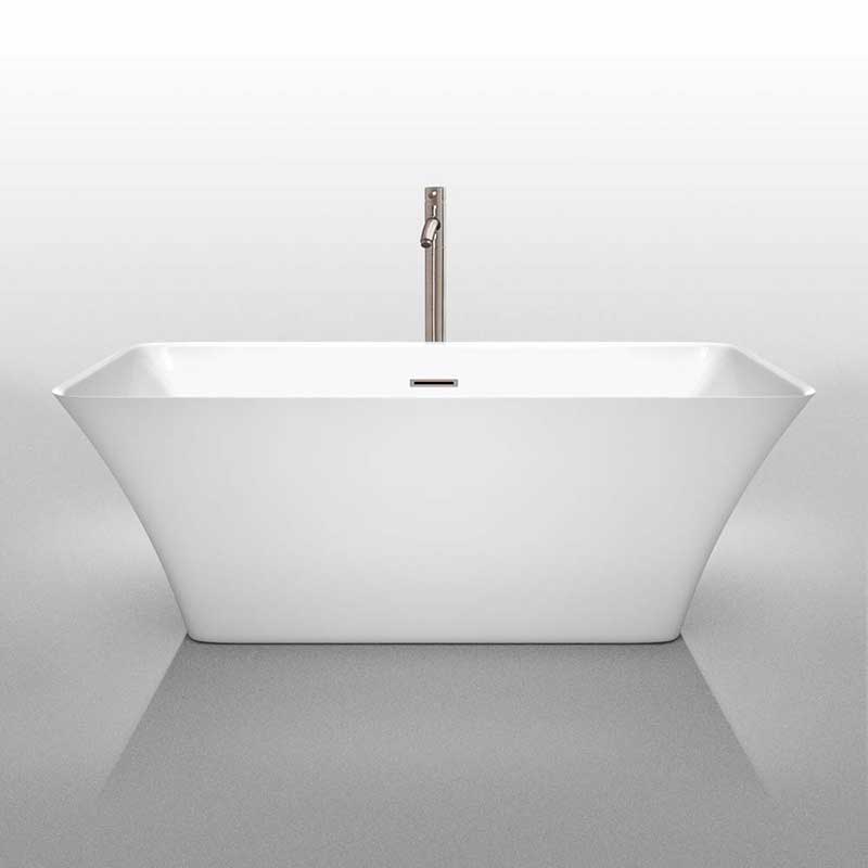 Wyndham Collection Tiffany 59 inch Freestanding Bathtub in White with Floor Mounted Faucet, Drain and Overflow Trim in Brushed Nickel 3
