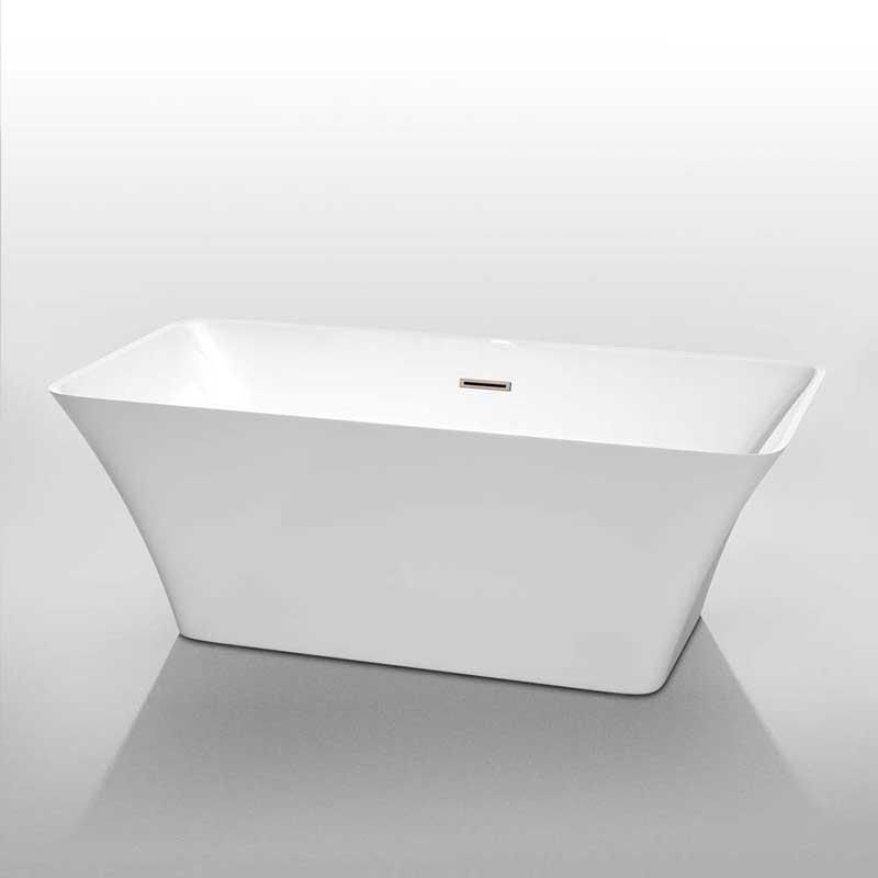 Wyndham Collection Tiffany 59 inch Freestanding Bathtub in White with Brushed Nickel Drain and Overflow Trim 2