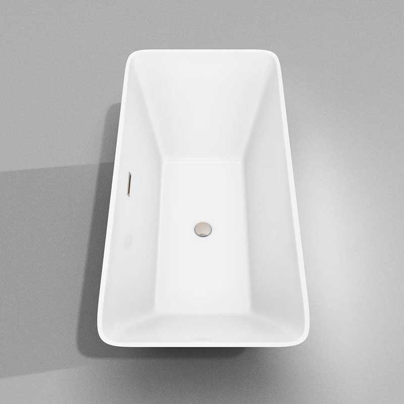 Wyndham Collection Tiffany 59 inch Freestanding Bathtub in White with Floor Mounted Faucet, Drain and Overflow Trim in Brushed Nickel 5