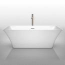 Wyndham Collection Tiffany 67 inch Freestanding Bathtub in White with Floor Mounted Faucet, Drain and Overflow Trim in Brushed Nickel 3