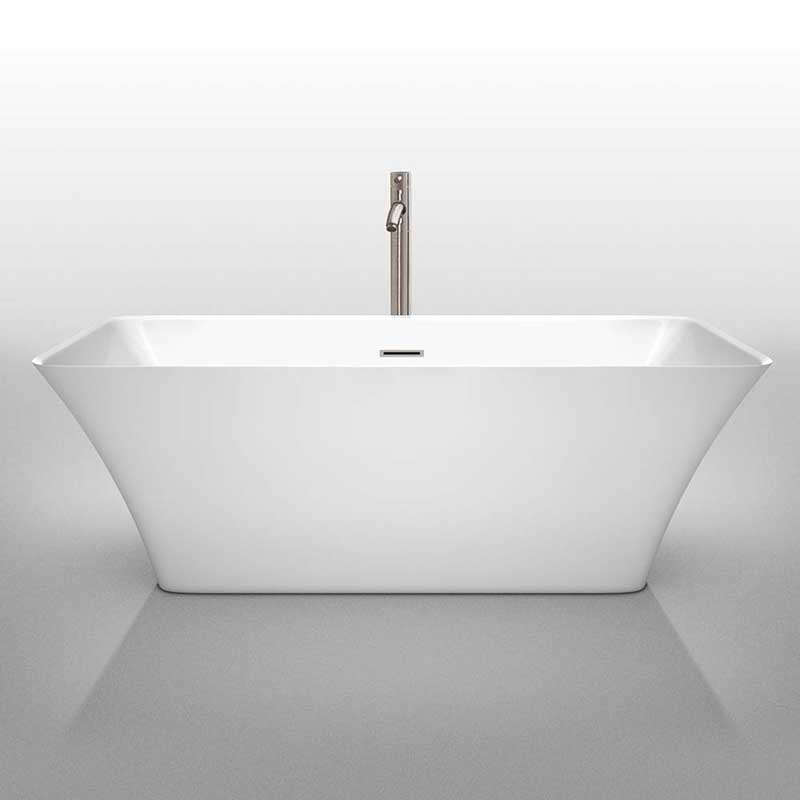 Wyndham Collection Tiffany 67 inch Freestanding Bathtub in White with Floor Mounted Faucet, Drain and Overflow Trim in Brushed Nickel 3
