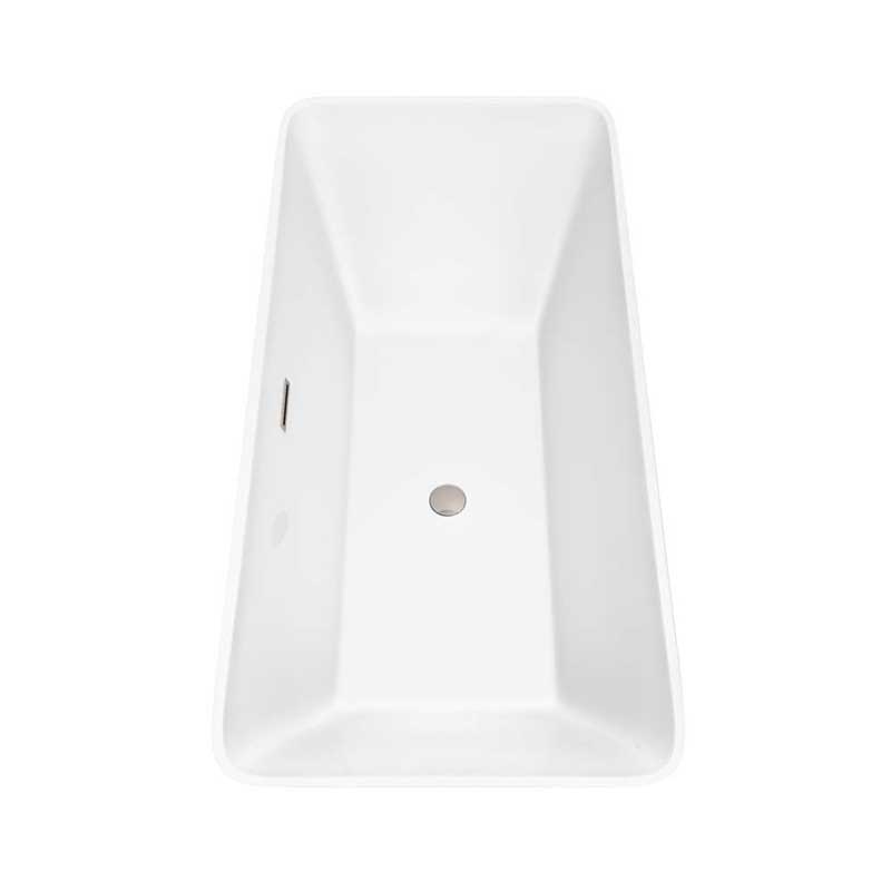 Wyndham Collection Tiffany 67 inch Freestanding Bathtub in White with Floor Mounted Faucet, Drain and Overflow Trim in Brushed Nickel 6