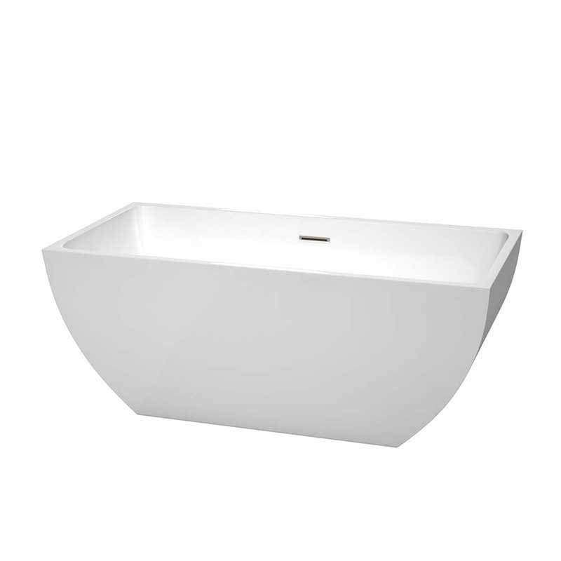 Wyndham Collection Rachel 59 inch Freestanding Bathtub in White with Brushed Nickel Drain and Overflow Trim