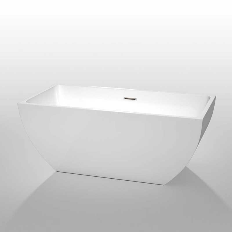 Wyndham Collection Rachel 59 inch Freestanding Bathtub in White with Brushed Nickel Drain and Overflow Trim 2