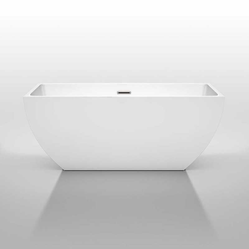 Wyndham Collection Rachel 59 inch Freestanding Bathtub in White with Brushed Nickel Drain and Overflow Trim 3