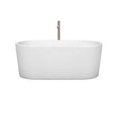 Wyndham Collection Ursula 59 inch Freestanding Bathtub in White with Floor Mounted Faucet, Drain and Overflow Trim in Brushed Nickel 4