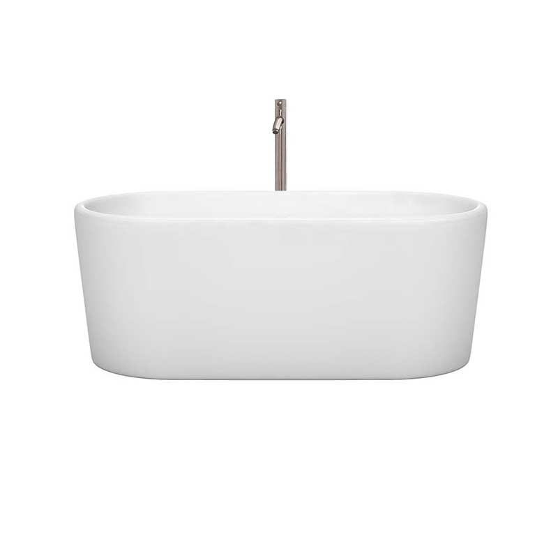 Wyndham Collection Ursula 59 inch Freestanding Bathtub in White with Floor Mounted Faucet, Drain and Overflow Trim in Brushed Nickel 4