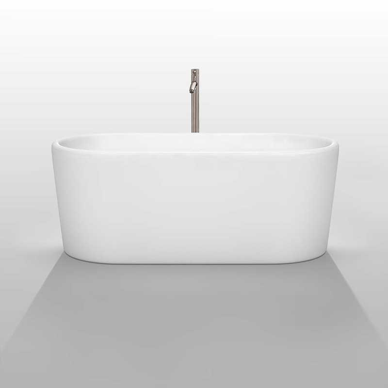 Wyndham Collection Ursula 59 inch Freestanding Bathtub in White with Floor Mounted Faucet, Drain and Overflow Trim in Brushed Nickel 3
