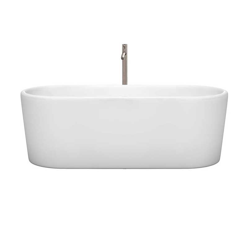 Wyndham Collection Ursula 67 inch Freestanding Bathtub in White with Floor Mounted Faucet, Drain and Overflow Trim in Brushed Nickel 4
