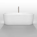 Wyndham Collection Ursula 67 inch Freestanding Bathtub in White with Floor Mounted Faucet, Drain and Overflow Trim in Brushed Nickel 3