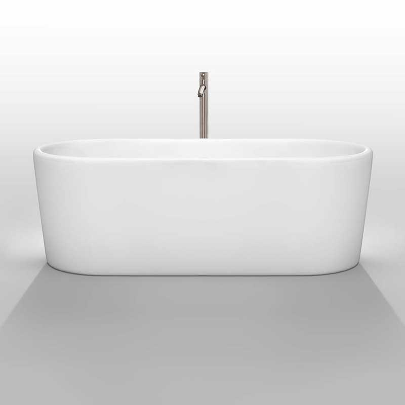 Wyndham Collection Ursula 67 inch Freestanding Bathtub in White with Floor Mounted Faucet, Drain and Overflow Trim in Brushed Nickel 3