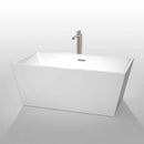 Wyndham Collection Sara 59 inch Freestanding Bathtub in White with Floor Mounted Faucet, Drain and Overflow Trim in Brushed Nickel 2