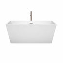 Wyndham Collection Sara 59 inch Freestanding Bathtub in White with Floor Mounted Faucet, Drain and Overflow Trim in Brushed Nickel 4