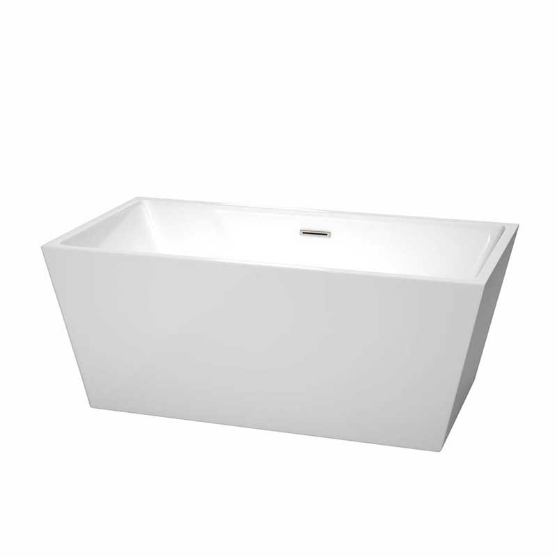 Wyndham Collection Sara 59 inch Freestanding Bathtub in White with Brushed Nickel Drain and Overflow Trim