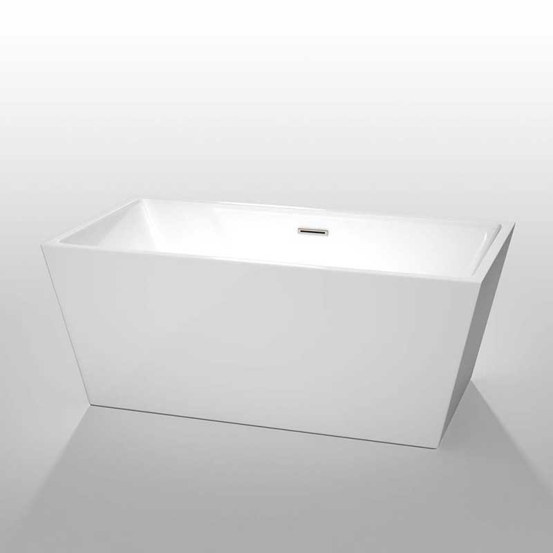Wyndham Collection Sara 59 inch Freestanding Bathtub in White with Brushed Nickel Drain and Overflow Trim 2