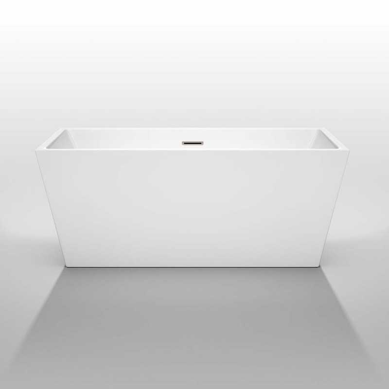 Wyndham Collection Sara 59 inch Freestanding Bathtub in White with Brushed Nickel Drain and Overflow Trim 3
