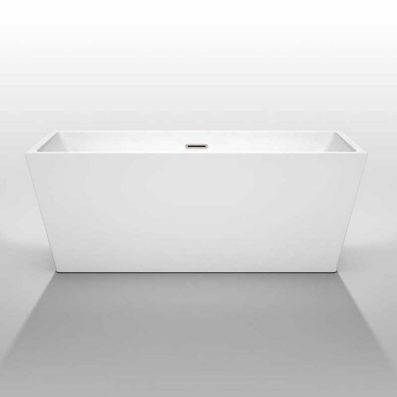 Wyndham Collection Sara 63 inch Freestanding Bathtub in White with Brushed Nickel Drain and Overflow Trim 3