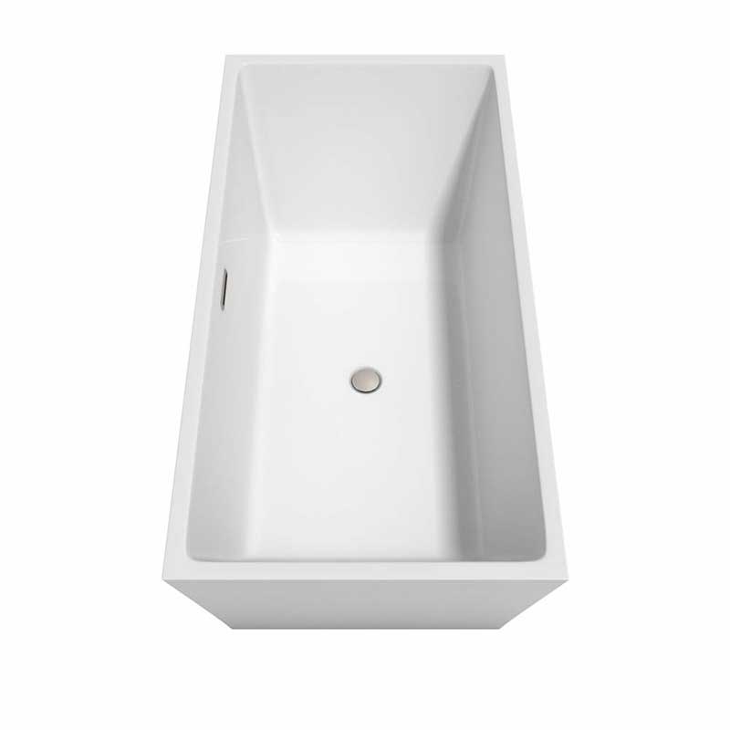 Wyndham Collection Sara 63 inch Freestanding Bathtub in White with Floor Mounted Faucet, Drain and Overflow Trim in Brushed Nickel 6