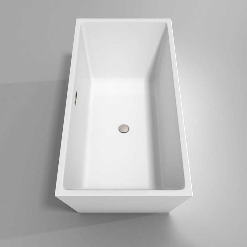 Wyndham Collection Sara 63 inch Freestanding Bathtub in White with Floor Mounted Faucet, Drain and Overflow Trim in Brushed Nickel 5