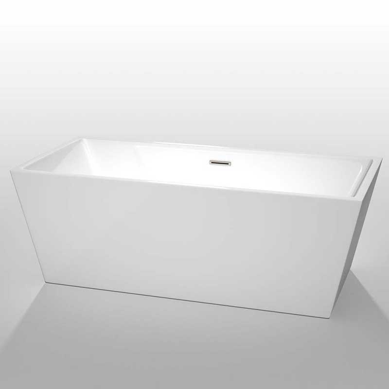 Wyndham Collection Sara 67 inch Freestanding Bathtub in White with Brushed Nickel Drain and Overflow Trim 2
