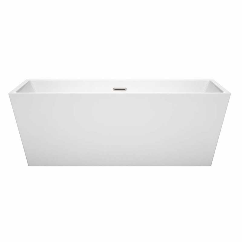 Wyndham Collection Sara 67 inch Freestanding Bathtub in White with Brushed Nickel Drain and Overflow Trim 4