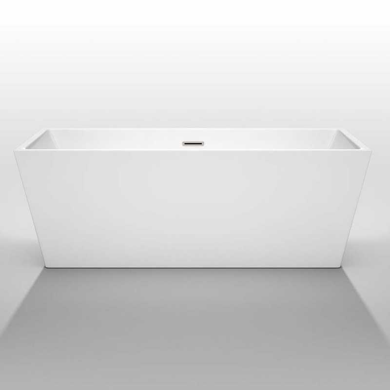Wyndham Collection Sara 67 inch Freestanding Bathtub in White with Brushed Nickel Drain and Overflow Trim 3
