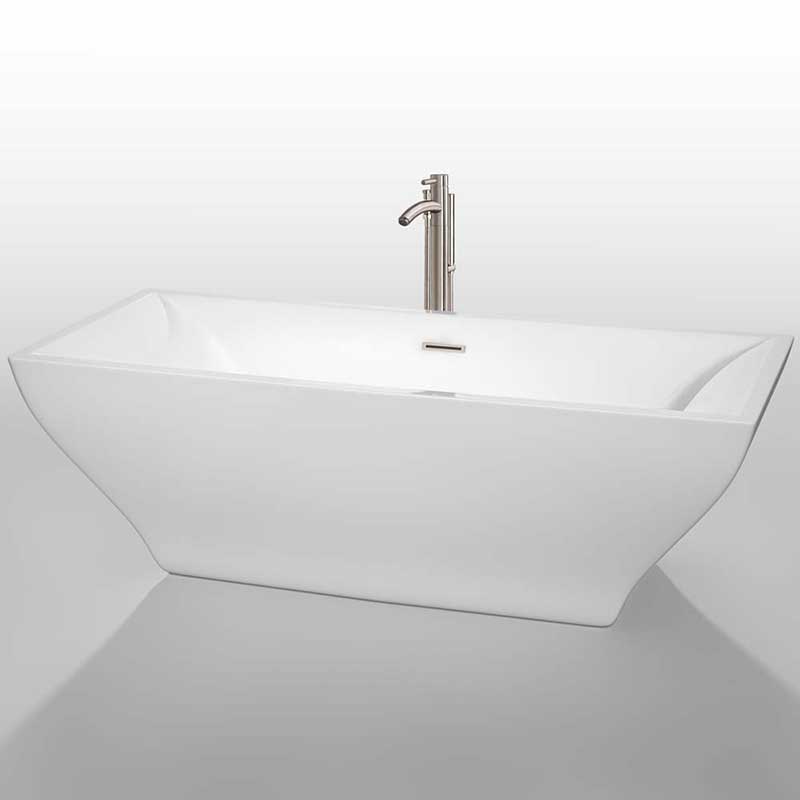Wyndham Collection Maryam 71 inch Freestanding Bathtub in White with Floor Mounted Faucet, Drain and Overflow Trim in Brushed Nickel 2