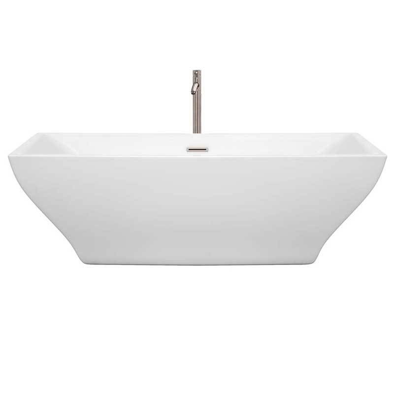 Wyndham Collection Maryam 71 inch Freestanding Bathtub in White with Floor Mounted Faucet, Drain and Overflow Trim in Brushed Nickel 4