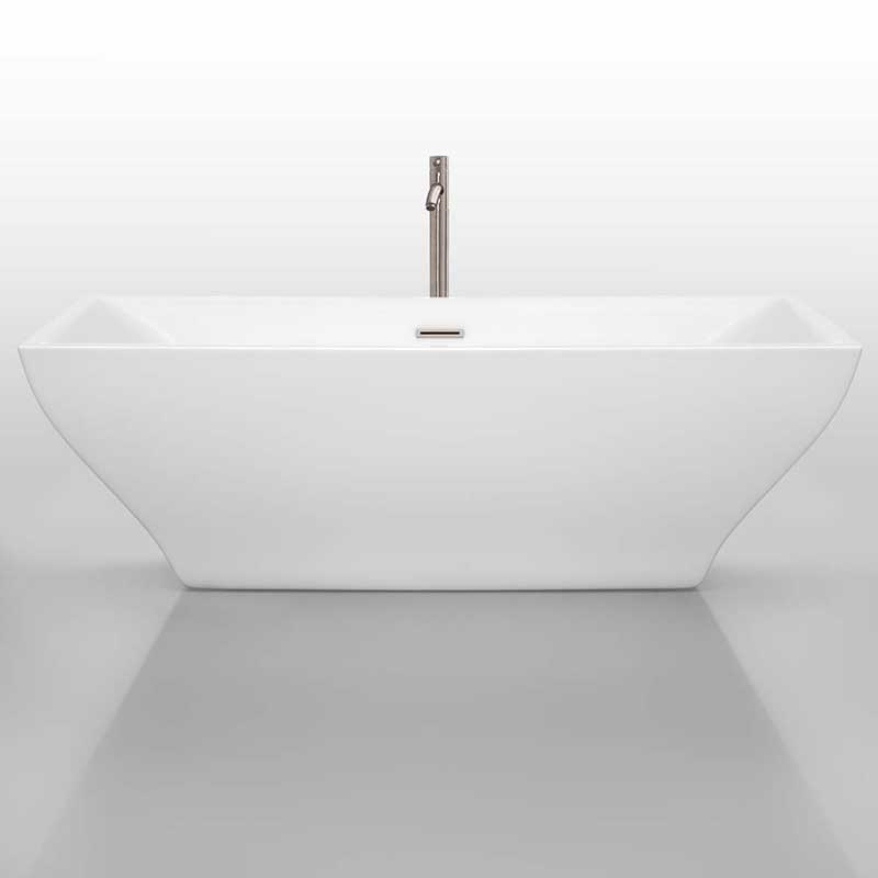 Wyndham Collection Maryam 71 inch Freestanding Bathtub in White with Floor Mounted Faucet, Drain and Overflow Trim in Brushed Nickel 3