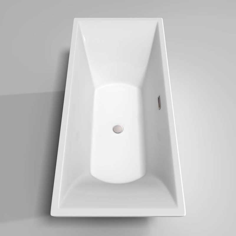 Wyndham Collection Maryam 71 inch Freestanding Bathtub in White with Floor Mounted Faucet, Drain and Overflow Trim in Brushed Nickel 5