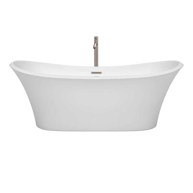 Wyndham Collection Bolera 71 inch Freestanding Bathtub in White with Floor Mounted Faucet, Drain and Overflow Trim in Brushed Nickel 4