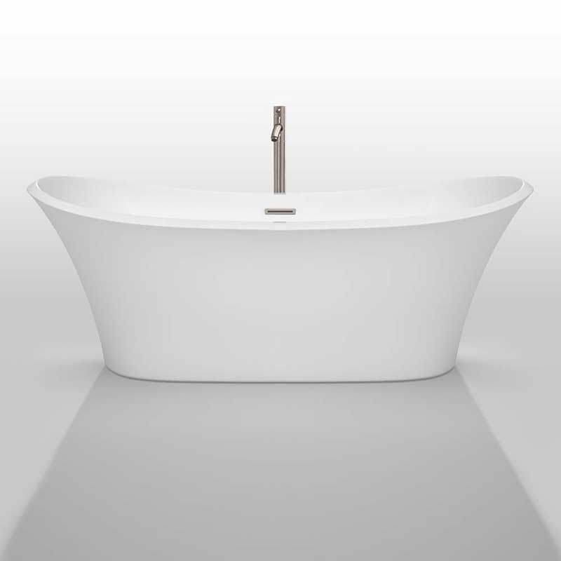 Wyndham Collection Bolera 71 inch Freestanding Bathtub in White with Floor Mounted Faucet, Drain and Overflow Trim in Brushed Nickel 3