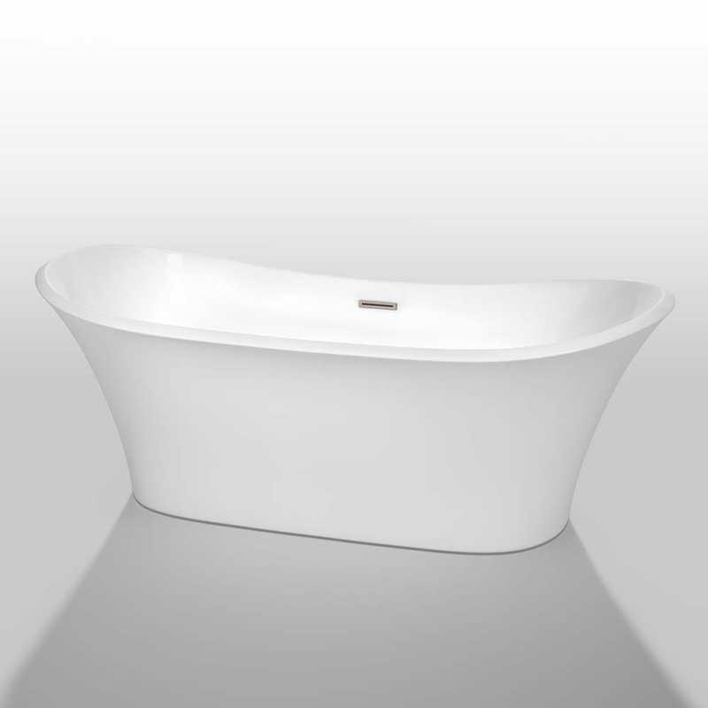 Wyndham Collection Bolera 71 inch Freestanding Bathtub in White with Brushed Nickel Drain and Overflow Trim 2