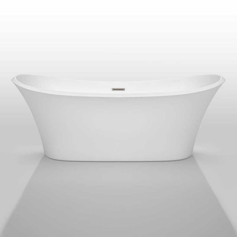 Wyndham Collection Bolera 71 inch Freestanding Bathtub in White with Brushed Nickel Drain and Overflow Trim 3