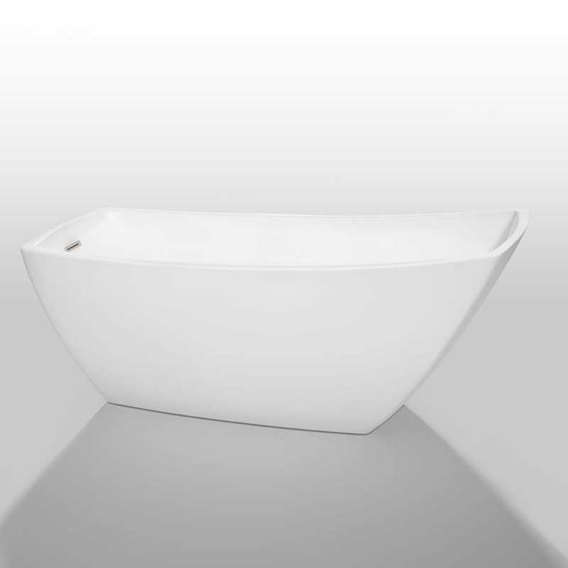 Wyndham Collection Antigua 67 inch Freestanding Bathtub in White with Brushed Nickel Drain and Overflow Trim 2