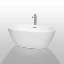 Wyndham Collection Juno 59 inch Freestanding Bathtub in White with Floor Mounted Faucet, Drain and Overflow Trim in Brushed Nickel 2