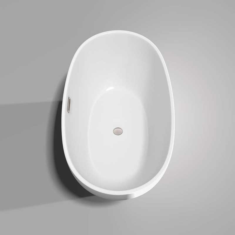 Wyndham Collection Juno 59 inch Freestanding Bathtub in White with Floor Mounted Faucet, Drain and Overflow Trim in Brushed Nickel 5
