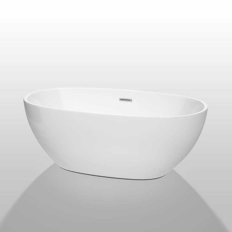 Wyndham Collection Juno 63 inch Freestanding Bathtub in White with Polished Chrome Drain and Overflow Trim 2