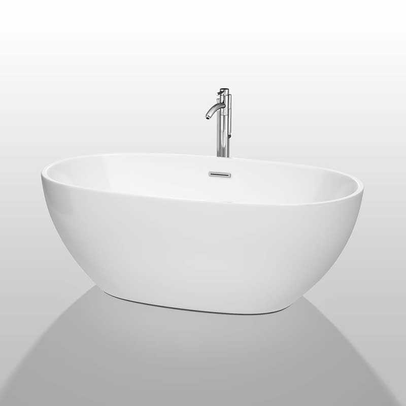 Wyndham Collection Juno 63 inch Freestanding Bathtub in White with Polished Chrome Drain and Overflow Trim and Floor Mounted Faucet 2