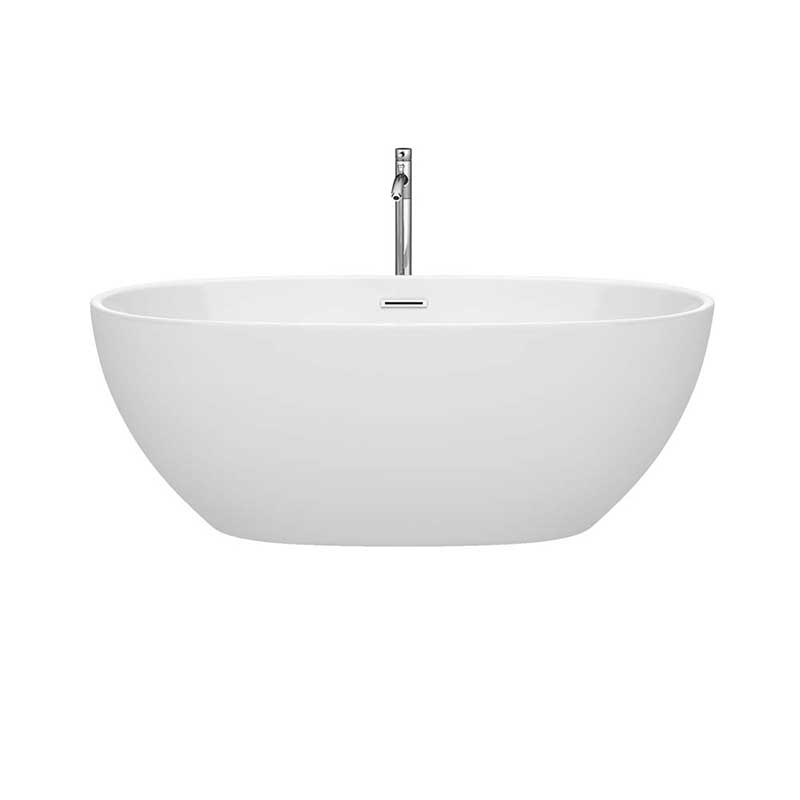 Wyndham Collection Juno 63 inch Freestanding Bathtub in White with Polished Chrome Drain and Overflow Trim and Floor Mounted Faucet 4