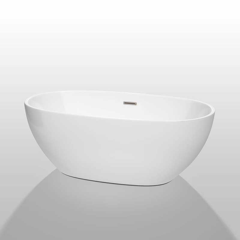 Wyndham Collection Juno 63 inch Freestanding Bathtub in White with Brushed Nickel Drain and Overflow Trim 2