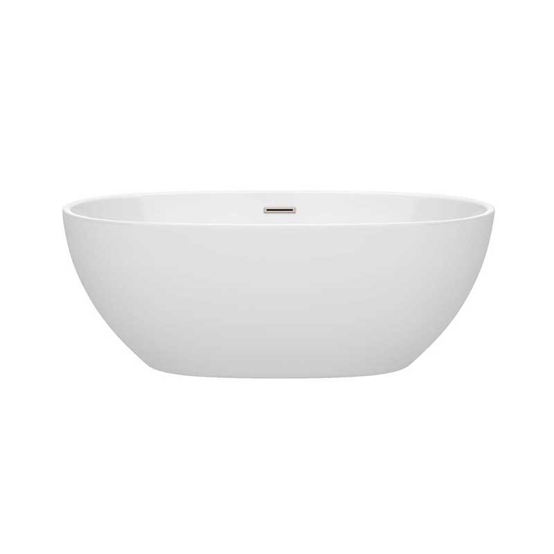 Wyndham Collection Juno 63 inch Freestanding Bathtub in White with Brushed Nickel Drain and Overflow Trim 4