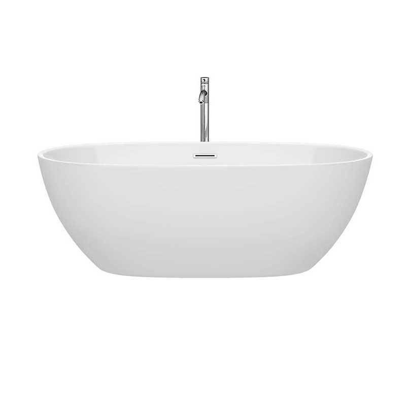 Wyndham Collection Juno 67 inch Freestanding Bathtub in White with Polished Chrome Drain and Overflow Trim and Floor Mounted Faucet 4