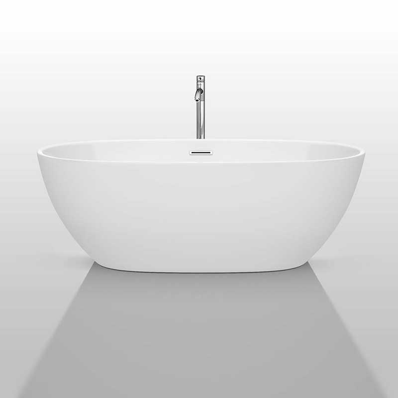 Wyndham Collection Juno 67 inch Freestanding Bathtub in White with Polished Chrome Drain and Overflow Trim and Floor Mounted Faucet 3