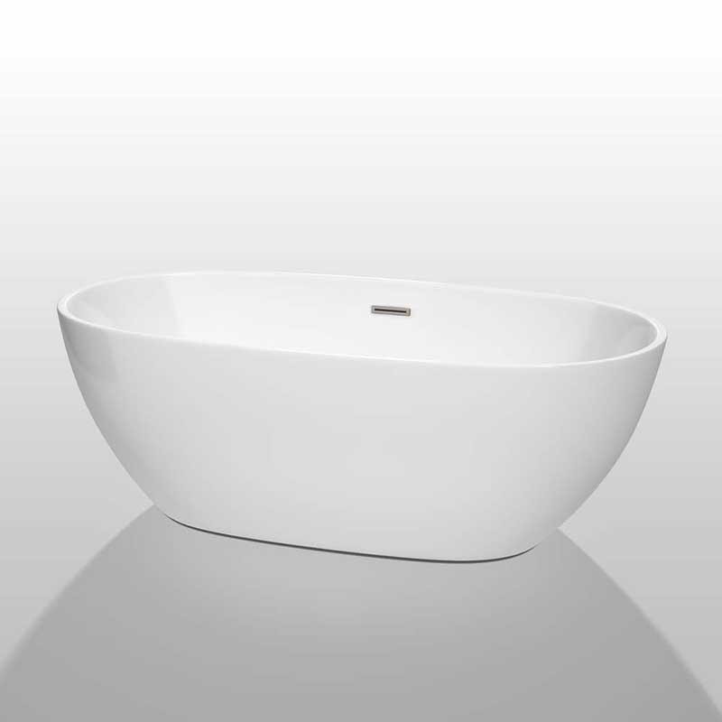 Wyndham Collection Juno 67 inch Freestanding Bathtub in White with Brushed Nickel Drain and Overflow Trim 2