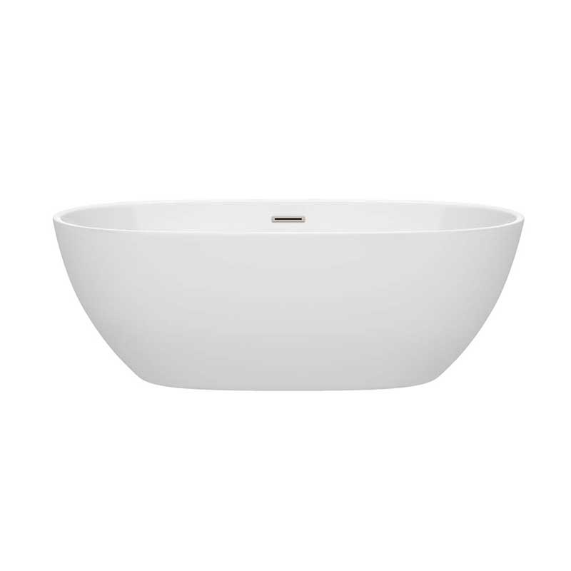 Wyndham Collection Juno 67 inch Freestanding Bathtub in White with Brushed Nickel Drain and Overflow Trim 4