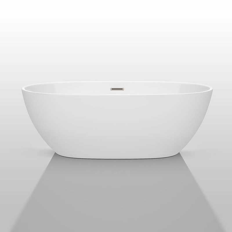 Wyndham Collection Juno 67 inch Freestanding Bathtub in White with Brushed Nickel Drain and Overflow Trim 3