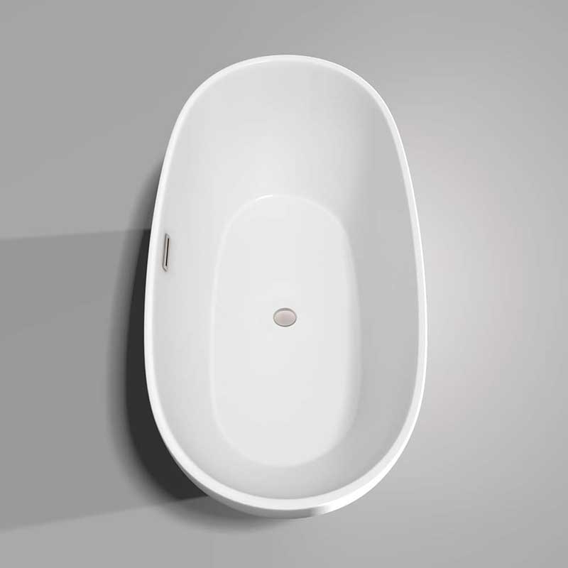 Wyndham Collection Juno 67 inch Freestanding Bathtub in White with Floor Mounted Faucet, Drain and Overflow Trim in Brushed Nickel 5