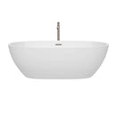 Wyndham Collection Juno 71 inch Freestanding Bathtub in White with Floor Mounted Faucet, Drain and Overflow Trim in Brushed Nickel 4