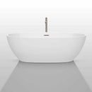 Wyndham Collection Juno 71 inch Freestanding Bathtub in White with Floor Mounted Faucet, Drain and Overflow Trim in Brushed Nickel 3